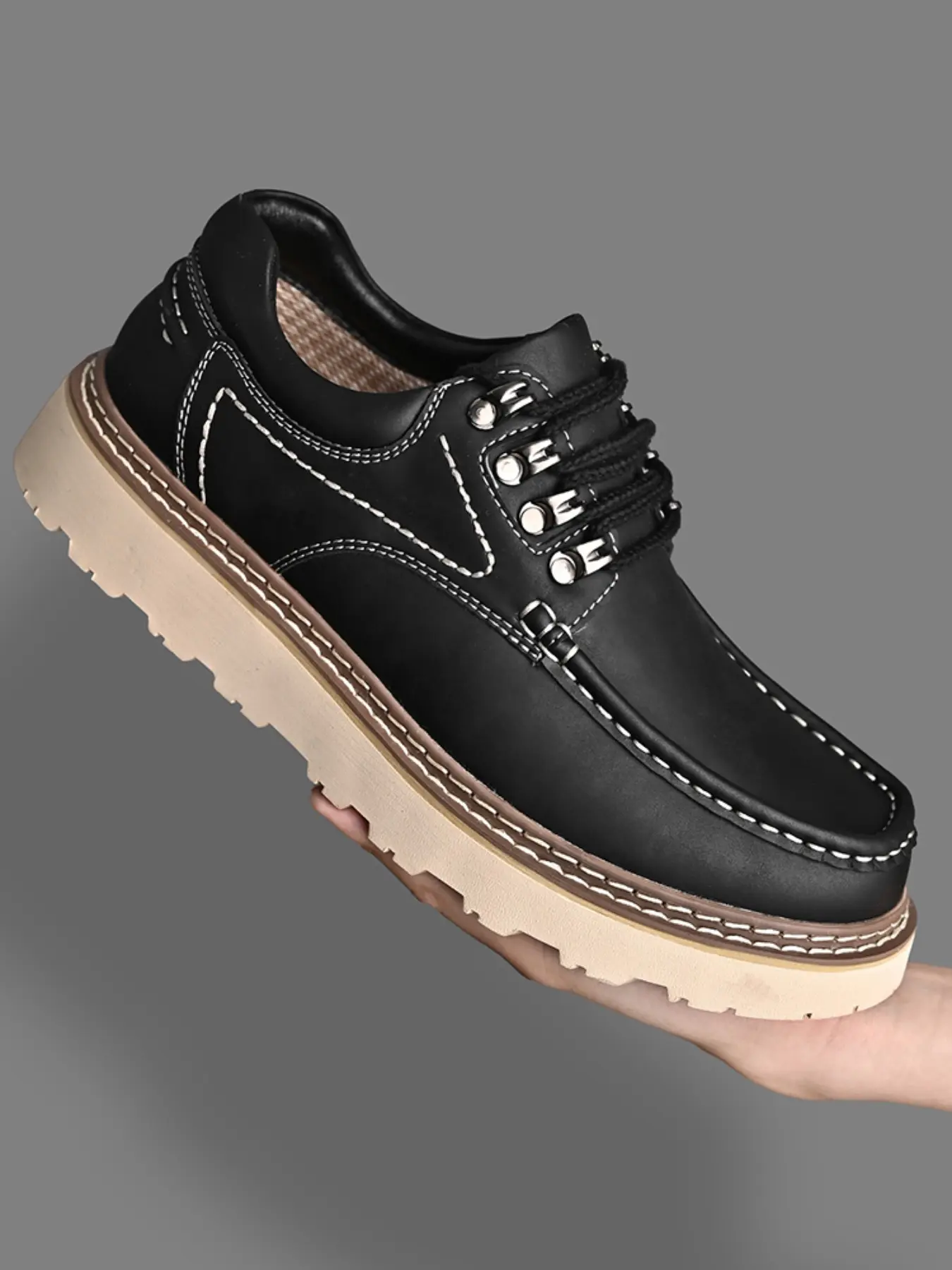 Men's Handmade Low Top Classic Lace Up Casual Shoes, Casual Trendy Trainers, Fashion Retro Versatile Comfortable Breathable Non-Slip Wear-Resistant Sole Lace-Up Design, Walking Shoes, Leather Casual Trainer