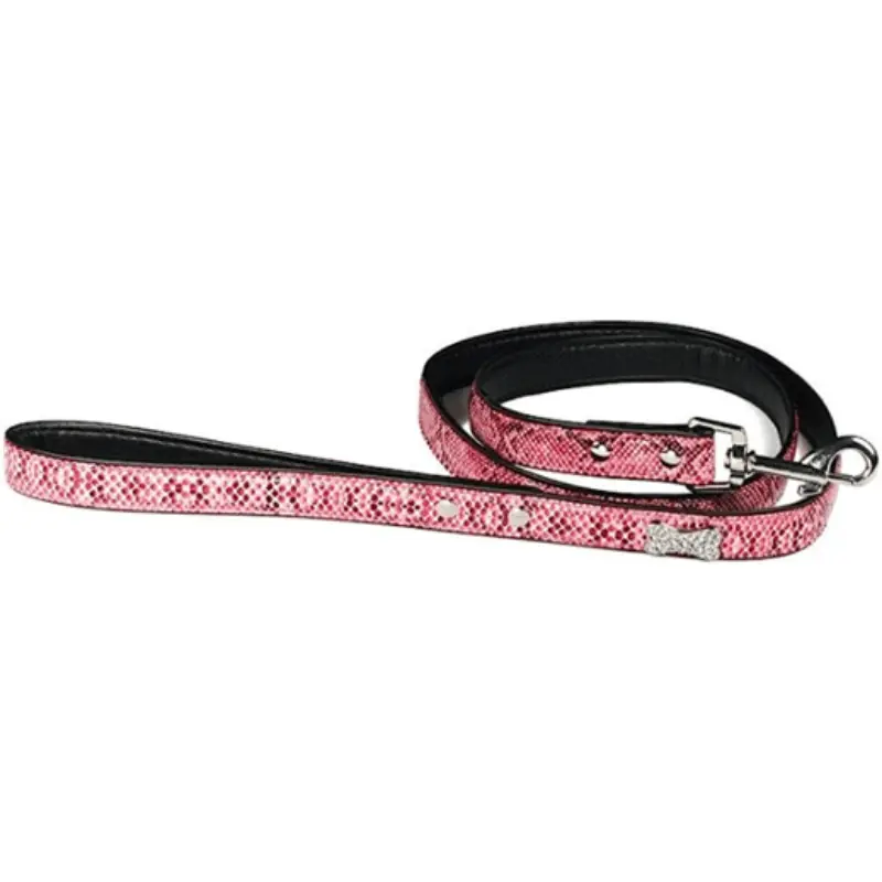 Hip Doggie Bone Charm Faux Snake Leash Pink 3/4"