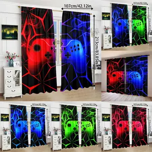2pcs High-Definition Digital Print Game Console Pattern Curtains, Polyester Material, Semi-Transparent Privacy Protection, Washable, Bedroom & Living Room Decor, Home Decoration Curtain
