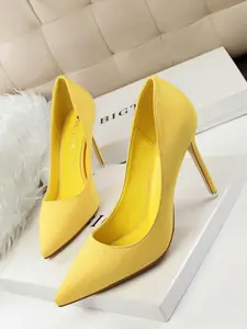 Luxurious Simple Commute Shoes, Velvet Pointed Toe Stiletto High Heels, Spring & Fall Casual Wear, Office and Daily