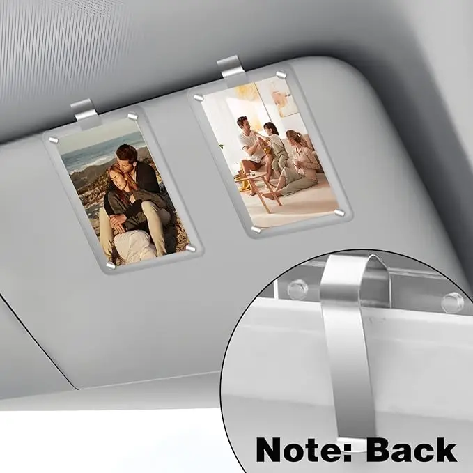 2 PCS Vertical Car Sunshade Photo Frame Clip - Acrylic Snap Clip Universal Fit for Cars, Holds 6*9 Photos, Random Color - DIY Customizable Car Decor,
