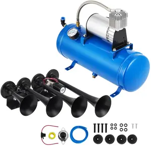 【GARVEE】4 Trumpets Train Horns Kit with 150DB Sound, Available with 1 or 1.6 Gallon Tank, 120-150 PSI Air Compressor, 12V Power for Trucks, Cars, Motorcycles, SUVs, RVs, Vans, Boats, and More