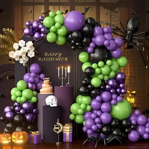 Halloween Balloon Garland Arch Kit, 116PCS Green Purple Black Balloons Metallic Purple Balloons for Halloween Party Decorations Kids Birthday Baby Shower Party Favors