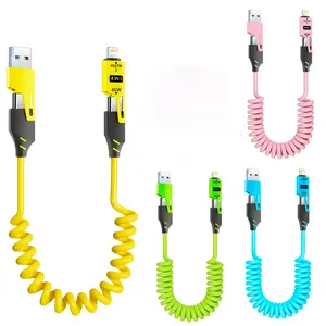 4 In 1 Retractable Phone Charging Cable, Multifunctional 65W USB A Type C To USB C/Lightning PD Cable, Fast Charging Cable for Home Office Retractable Cord