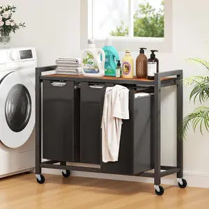 Sweetcrispy Rolling Laundry Hamper with Pull-Out Removable Bag Freestanding Clothes Basket Organizer with Wheels Adjustable Feet for Bedroom or Bathroom
