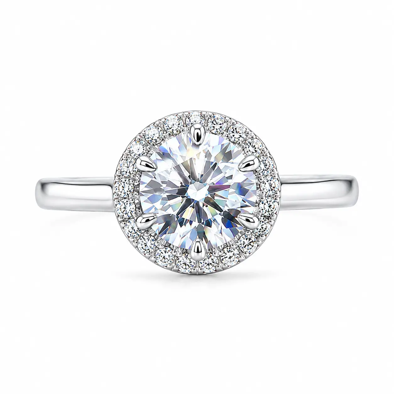 J-015WZ-LuxeStone D VVS1 Moissanite Halo Ring - Hypoallergenic Stainless Steel Wedding Ring