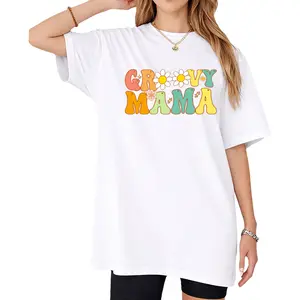 Stretchy Pink, Yellow & Green Retro Mom T-Shirt – Classic 60s/70s Floral Letter Pattern