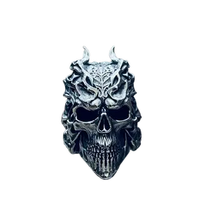 GTHIC Vintage Dragon Horned Samurai Stainless Steel Skull Ring for Men Biker Ring Daily Wear