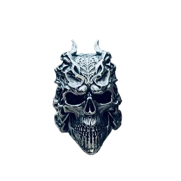 GTHIC Vintage Dragon Horned Samurai Stainless Steel Skull Ring for Men Biker Ring Daily Wear