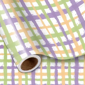 Checkered Plaid Wrapping Paper Roll, Green  Plaid Checkered Watercolor , Classic  Wrap for Birthday, Wedding & Everyday Use, Mini Roll 17 in x 9.8 Ft