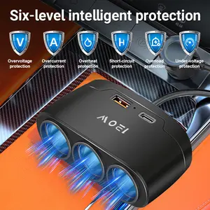Black Friday 120W Dual USB Fast Charging Car Socket Extender Adapter with 6-Level Intelligent Protection for 12V-24V Universal Compatibility High Efficiency Charger Portable Phone Charger