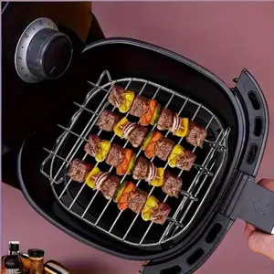 1set 430 Stainless Steel Air Fryer Rack With 4 Roast Meat Picks Grill Air Fryer Accessories Cooking Rack Kitchen Accessories