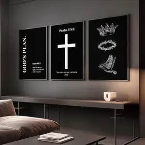 Black Christian Wall Art; Minimalist Bible Verse Prints, Product without frame