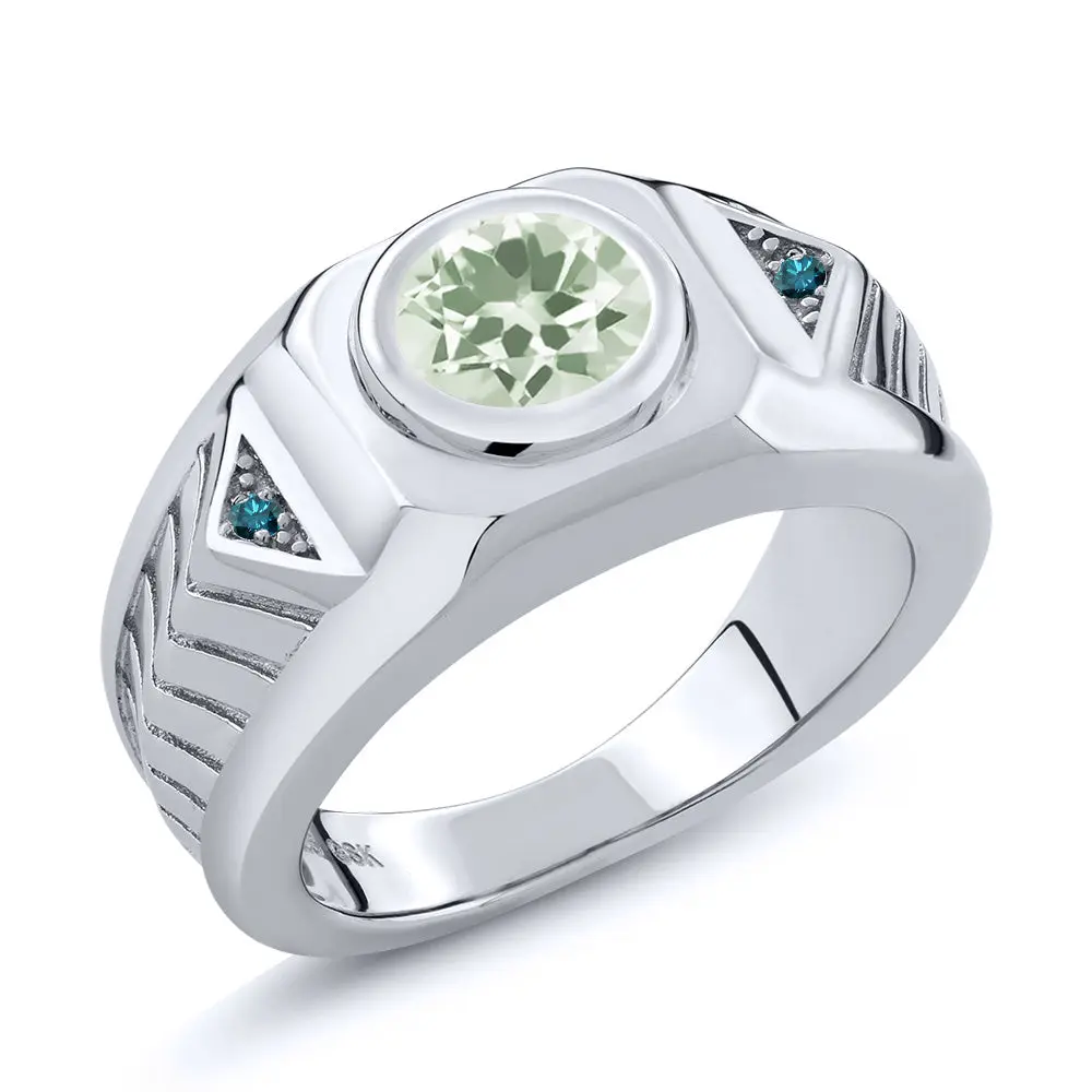 Men's 925 Sterling Silver Gemstone Birthstone and Blue Diamond Ring For Men | Round 8MM | Available in Size 7, 8, 9, 10, 11, 12, 13