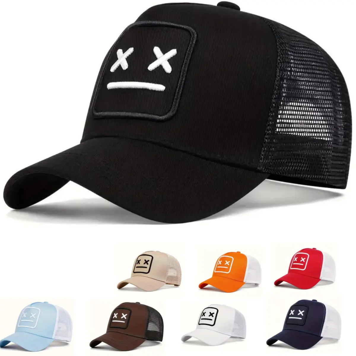 Unisex Emoji Embroidered Mesh Baseball Cap - Fashion Snapback, Adjustable Outdoor Sun Protection, Casual Sports & Outdoor Hat for Spring & Fall Travel, Casual Sports & Outdoor Hats