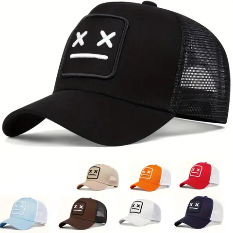 Unisex XX Expression Embroidery Polyester Mesh Baseball Cap - Fashion Snapback, Adjustable Snapback Strap, One-Size, UV Prevention, Casual Outdoor Sun Protection Hats for Women (Spring & Fall Travel Wear)