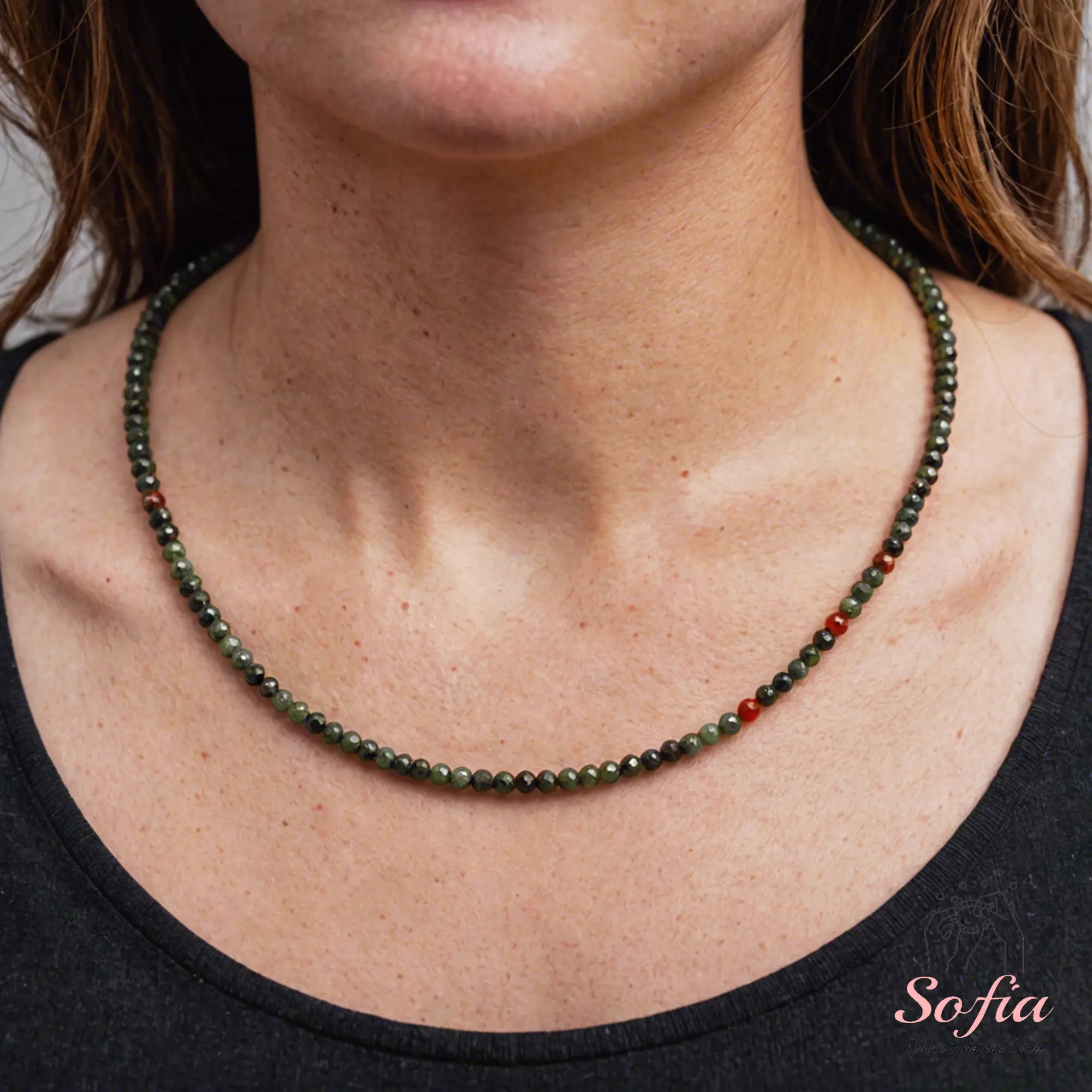 Women's Handmade Natural Crystal Gemstone Necklace - 16 inches Adjustable Waterproof African Bloodstone Faceted Beads Choker, Trendy Elegant Dainty Minimalist Female Jewelry, Daily Wear, Gift for Her