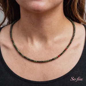 Delicate African Bloodstone Beads Choker Necklace, Tiny Dainty Faceted Gemstone Beaded Necklace, Waterproof Crystal Beaded Choker, Dainty Minimalist Style for Women Handmade Adjustable, gift for her