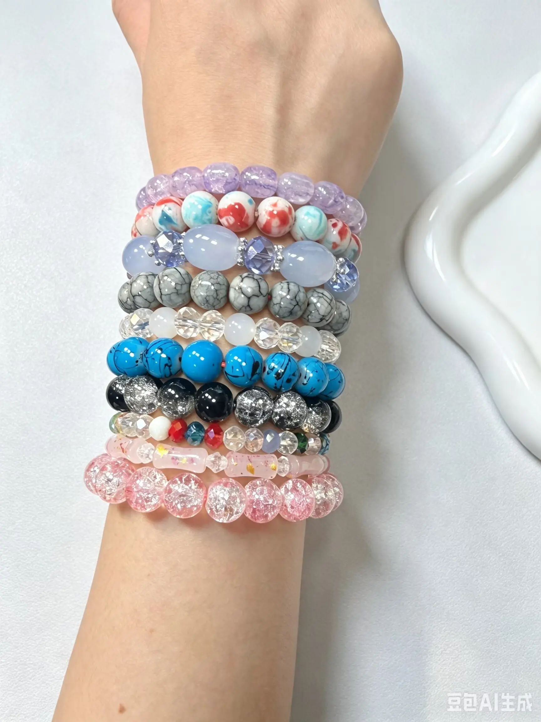 Natural Beaded Crystal Bracelet - Vibrant 16 Styles, Multi-Size Fashion Costume Jewelry Bangle for Daily Wear, Streamer Live Stream Unboxing