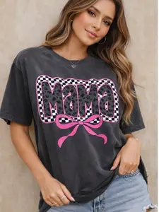 Pink Mama Coquette Bow T-shirt - Comfort Colors, Mama Checkered Shirt, Mama Varsity, Mother's Day, Cotton Fabric Soft Top Womenswear