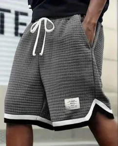 Men’s plus-size waffle knit shorts with an elastic drawstring waist; summer casual style; stretchy, breathable, soft fabric; solid gray color that’s easy to match; tropical vibe#SummerVibes
