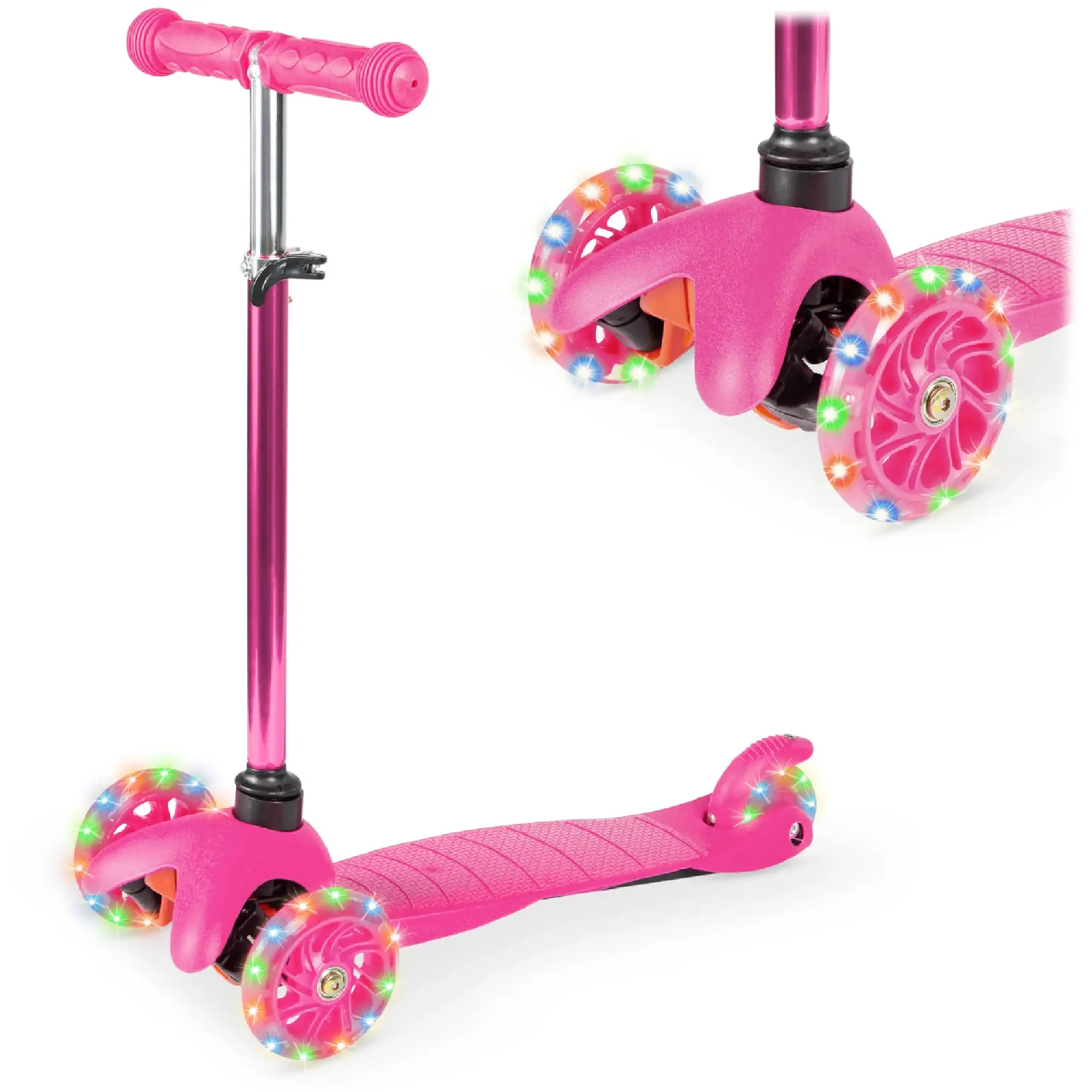 Best Choice Products Kids Mini Kick Scooter Toy w/ Light-Up Wheels and Height Adjustable T-Bar
