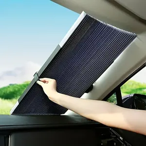 1pc Automatic Retractable Folding Sunshade - UV Resistant, Heat-Insulating, Aluminum Material, Easy Stick-On Installation, Blackout Curtain For Front Window, Car Sunshade Windshield Foldable