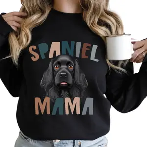 Black Cocker Spaniel Sweatshirt, Boho Dog Mom Crewneck, Cute Gift for Spaniel Dog Owners, Trendy Spaniel Mama Sweatshirt