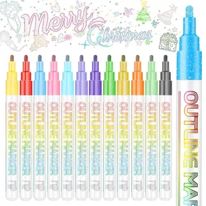 12-Pack 2026 Shimmer Glitter Markers – Double Line Outline Gel Pens, Colorful Sparkle Art Pens for Scrapbooking, Journaling, Greeting Cards & Coloring
