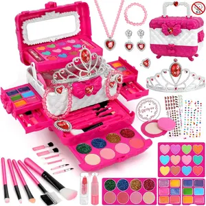 TikTokShopSpringGlowUp 56Pcs Kids Makeup Kit for Girls, Princess Dress Up Girls Toys, Pretend Play Set, Washable Real Makeup Set, Kids Makeup, Kids Jewelry Toys for Girls, kids christmas gifts, Princess Jewelry Birthday Gifts for Girls Ages 3-12