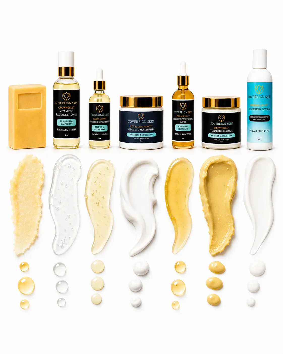Sovereign Skin Even Tone Ritual – 7-Piece Skincare System | Brightening Bar, Vitamin C Toner & Moisturizer, Complexion Serum, Renewal Elixir, Turmeric Masque & SPF 30