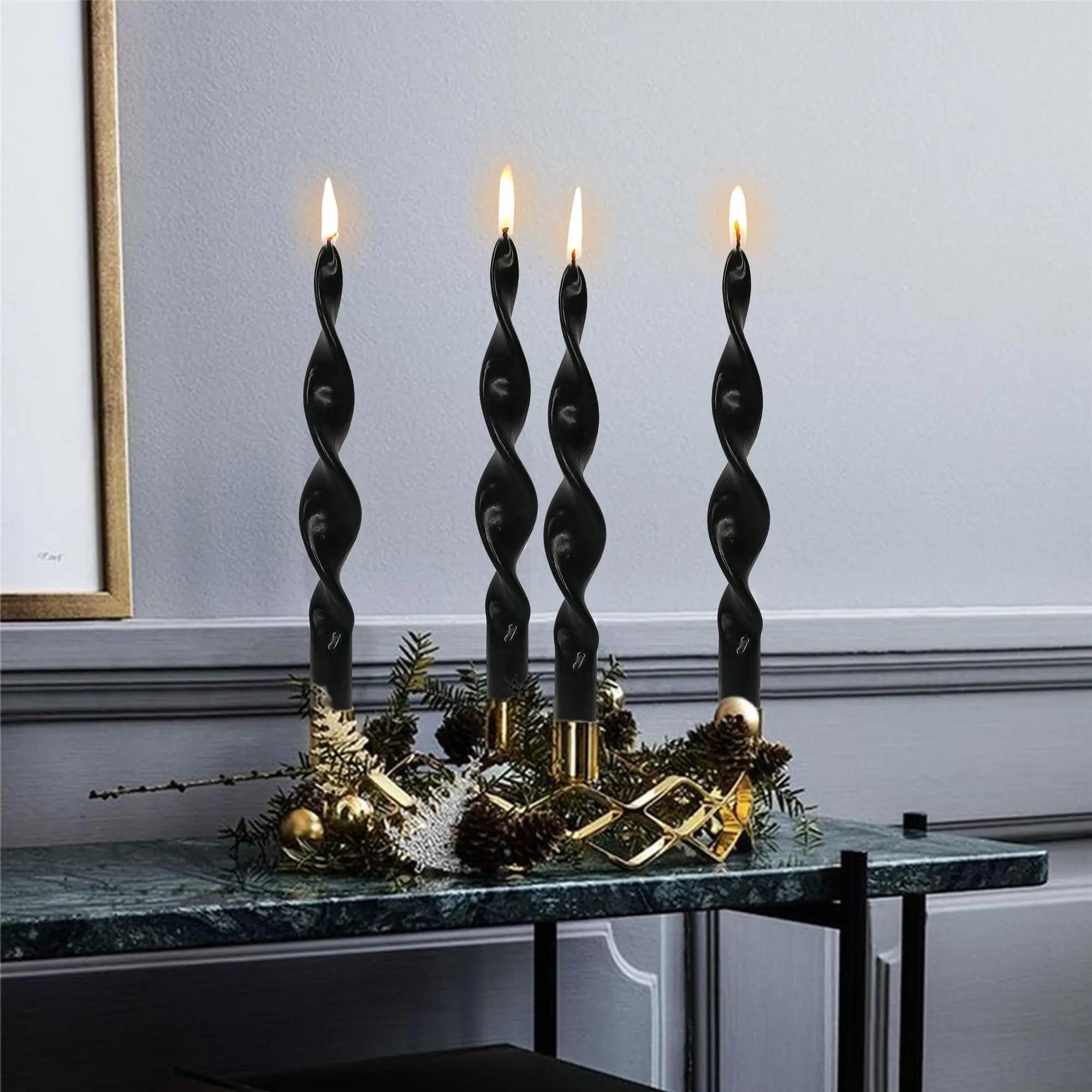 Twirl Tapered Candle Black Candlesticks - 10 INCH Bendy Candle Stick Long Taper Candles Twisted Candlestick for Home Decor Gifts