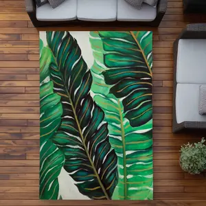 212 MAIN Decorative Rug Mat - 5x7 ft Rectangle, Exotic Plant Leaves, Floral Botanical Household Textile for Home Decor