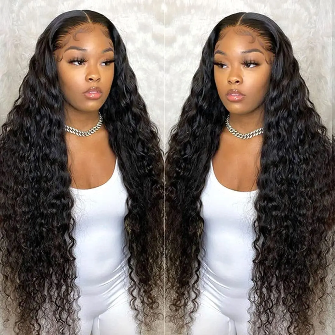 ALIGLOSSY 180 Density Deep Wave Lace Front Wigs 13X4 Transparent Deep Curly Lace Frontal Human Hair Wigs For Women