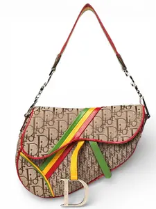 Pre-owned Dior Canvas and Leather Saddle Christian Rasta Bag Vintage Galliano Y2K Era SS04 Runway Purse