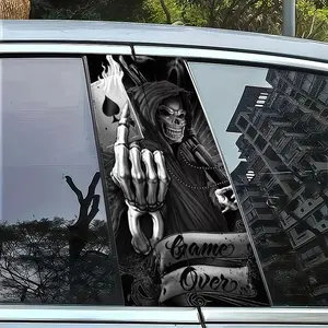 2 PCS Skull Playing Cards Black A Card Pattern B Pillar Car Decal, Car B Pillar Protection Film, Durable Self-Adhesive Vinyl Decal, Automobile Decals, Suitable for Vehicles