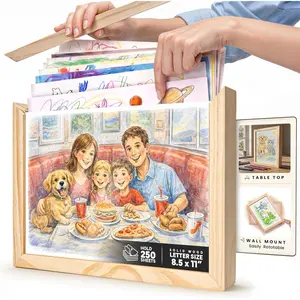 Letter Size Art Frame with for Kids Artwork, Top-Open Wood Picture Frame, Rotating Portrait or Landscape Display, Holds Up to 250 Sheets, Wall or Tabletop