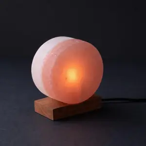 Rock Salt LED Lamp Twin Moon with wooden base & USB Cable- LED powered