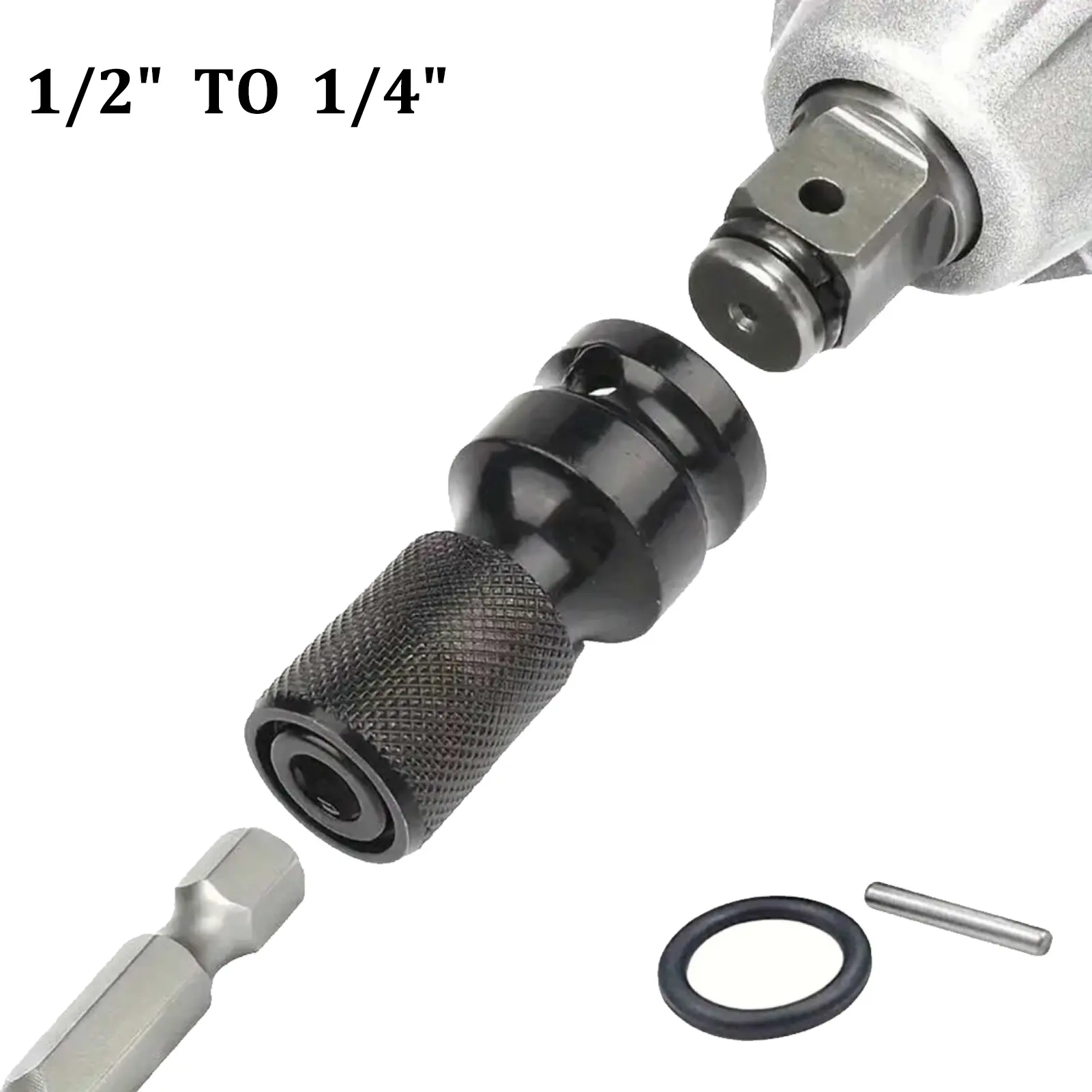 Hex Ratchet Socket Adapter Converter, Extensible 1/2 inch Square Drive to 1/4 inch Hex Female Converter with O-ring and Pin, Multifunctional Universal Extension Tool