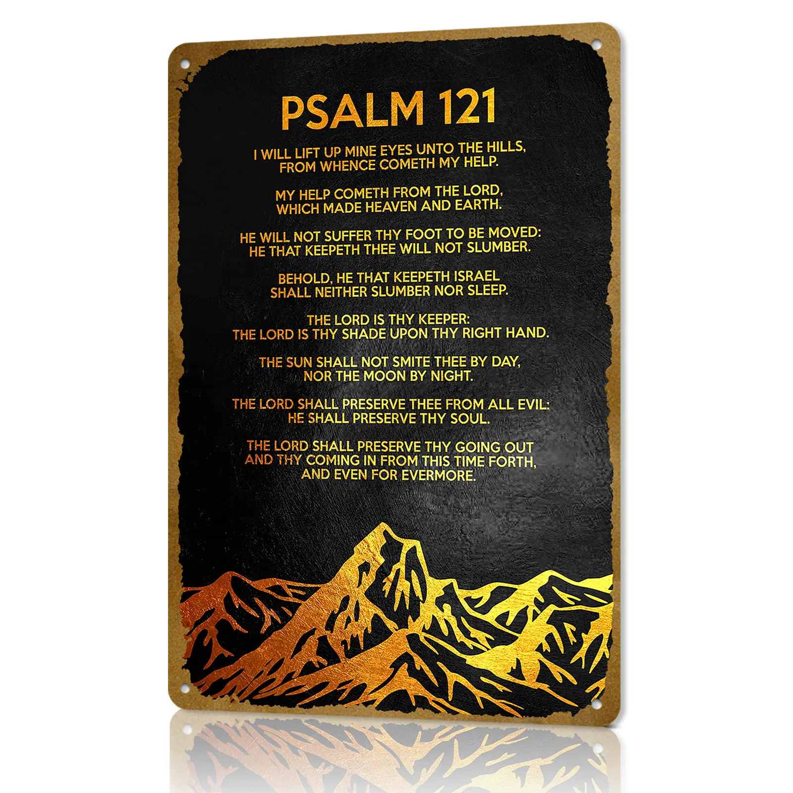 Psalm 121 Metal Sign, Full Scripture "I Will Lift Up Mine Eyes" Christian Wall Art, Gold Mountain Vintage Religious Decor, Inspirational Bible Verse Tin Plaque for Home Bedroom