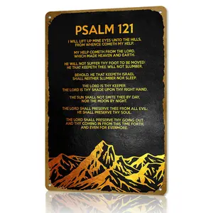 Psalm 121 Metal Sign, Full Scripture "I Will Lift Up Mine Eyes" Christian Wall Art, Gold Mountain Vintage Religious Decor, Inspirational Bible Verse Tin Plaque for Home Bedroom