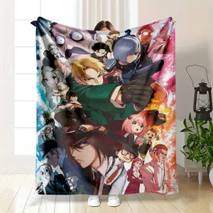 Secret Agent Family Action Collage Art — Lightweight Summer AC Blanket Anime Spy Graphic Thin Breathable Flannel Throw for AC Room Soft Cozy Gift Use summerwins