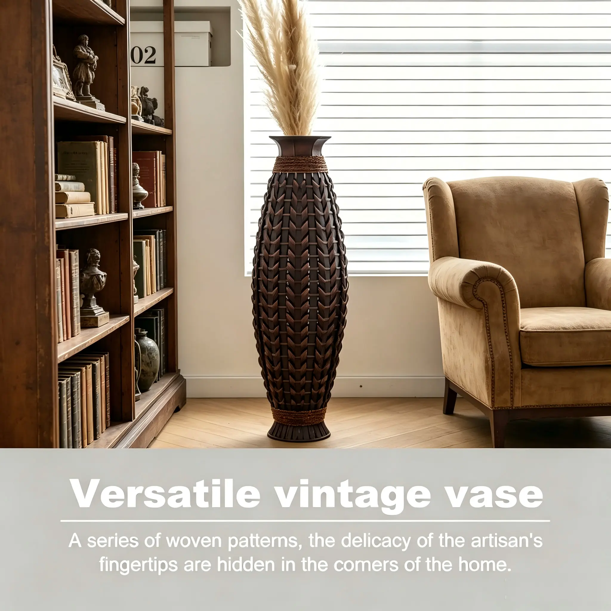 39.4" Tall Hand-Woven Floor Vase, Large Decorative Rustic Vase, Brown Bamboo Wicker Vase for Living Room, Farmhouse Tall Vase for Pampas Grass, Entryway, Corner DecorHome Essentialsbedroom decor