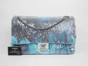 Pre-owned CHANEL lambskin Shoulder Bags Sequin XXL Waterfall Flap Light Blue Shoulder Bag