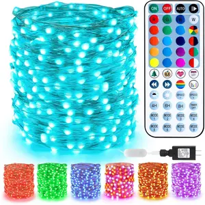 Christmas Fairy Lights - 66ft 200 LED Color Changing Fairy Lights with Remote, Plugin RGB Rainbow Christmas Twinkle Light White & Red Starry Xmas Light for Xmas Halloween  Party Wedding