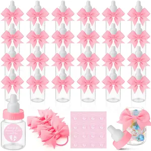 24/48 Pcs Baby Shower Prize Mini Baby Bottles Chug Plastic Milk Bottles Candy Baby Bottles with Thank You Showering Stickers and Bows Thank You Gifts for Guests,Birthday Party Baby Shower Favors Gift