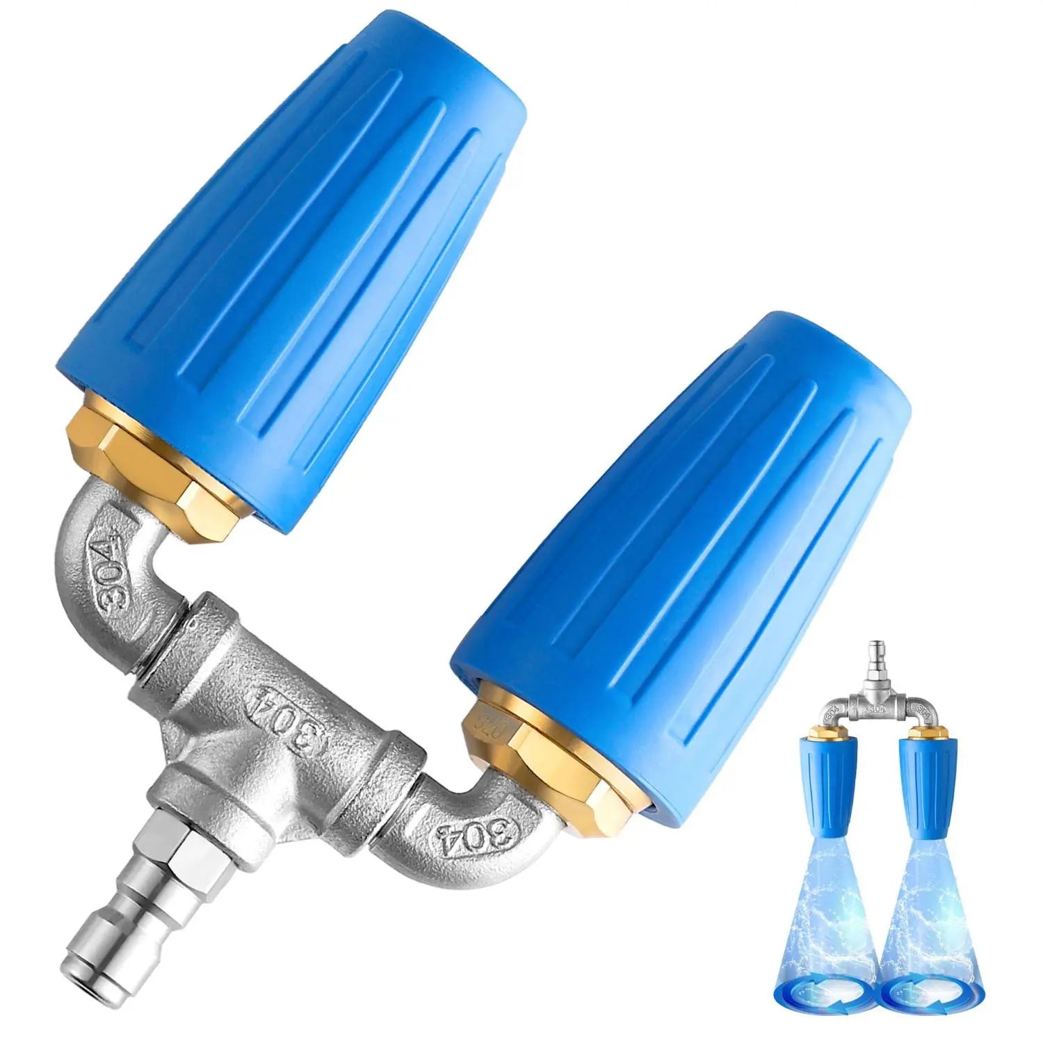 Humwam Ridge Washer Dual Turbo Spray Nozzle Head for Pressure Washers - 4000 PSI Powerful Clean, 2.0mm Orifice Stainless Steel Build, 1/4" Quick Connect Adapter, 4-6 GPM, 140°F Tolerance, Durable Blue High-Pressure Water Jet Nozzle for Concrete Surfaces,