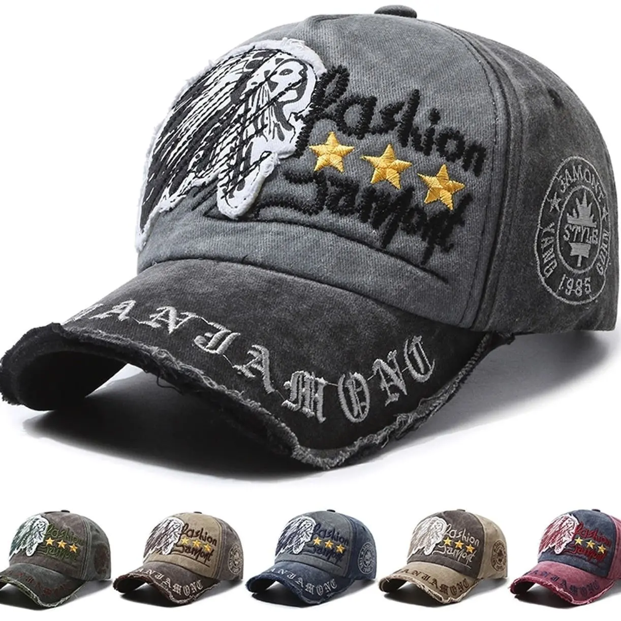 Synacap Vintage Washed Distressed Baseball Cap Unisex Embroidered Patch Letter Hip Hop Dad Hat Casual Outdoor Fashion Streetwear Sun