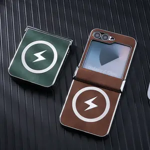 Luxury Synthetic Leather Magnetic Case for Samsung Galaxy Z Flip7/6/5/4/3, Wireless Charging Compatible, Anti-Drop Design Cover, Protector, Accessories