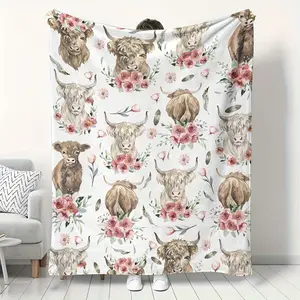Cute Highland Cow Blanket Gift Flannel Lightweight Soft Comfortable Blanket , Bedding for Children Adults Sofa Bedroom Camping Travel Girls Boys,Soft Comfortable Warm Napping Throw
